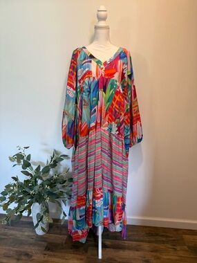 💙🩷 Multicolor Tropical Maxi Dress 🩷💙